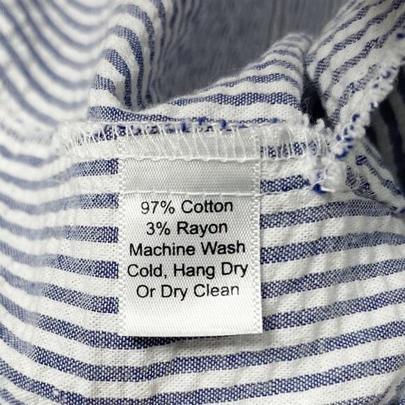 Kim and Proper XXS Blue White Seersucker Striped Short Bell Sleeve Dress Cotton - Picture 11 of 11